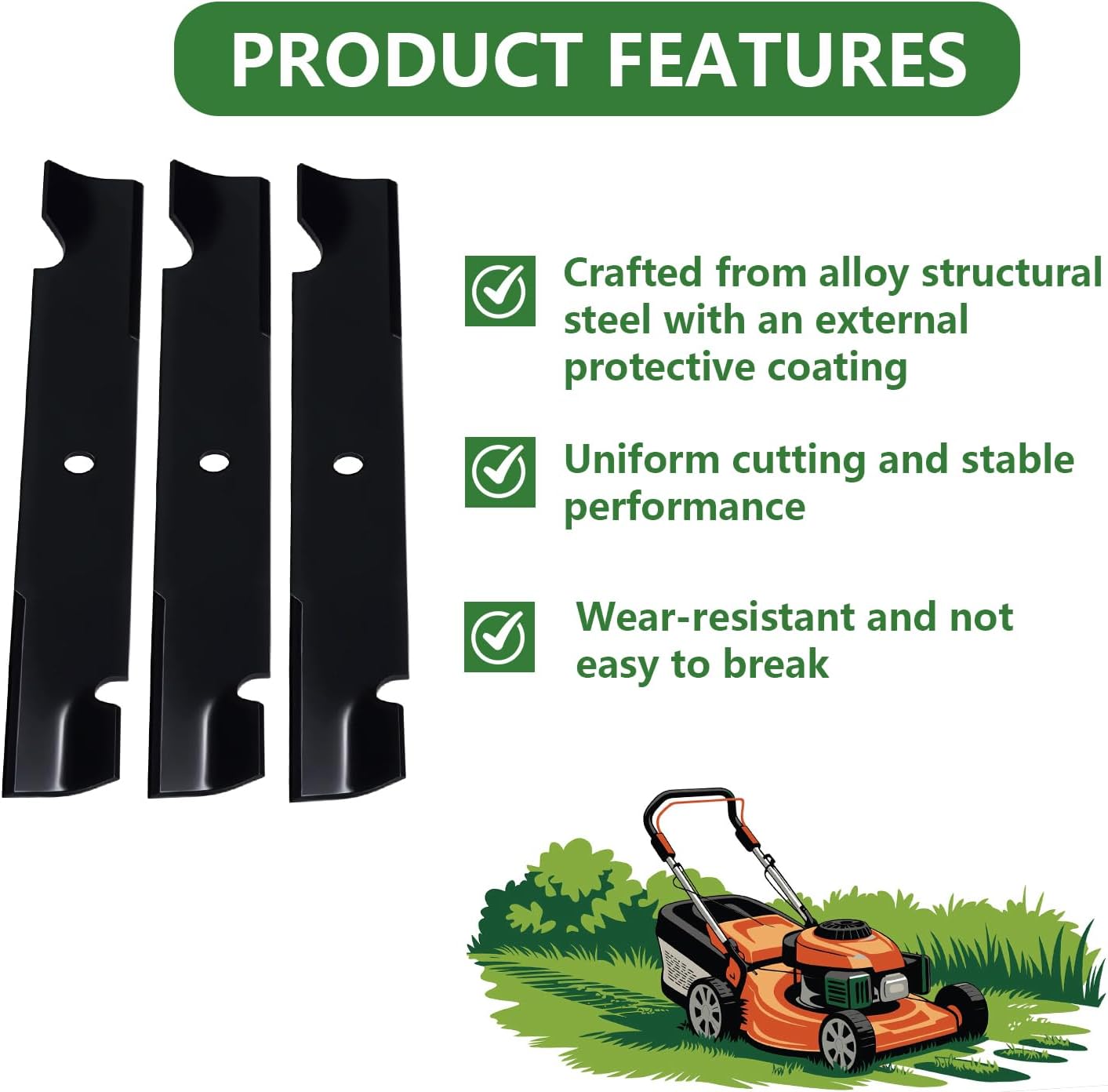 038-0005-00 Lawn Mower Blades Mulching High Lift Blades for Bad Boy 54 Inch Deck Replacement for MZ Magnum Rambler ZT CZT Elite Outlaw 038-0001-00 3Pack