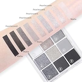 evpct 9 Colors Silver Gray Glitter Eyeshadow Palette, Black Smokey Grey and Silver White Sparkle Glitter Shimmer Shiny Eye Shadow Palette Makeup kit for older Women, High Pigment Waterproof eyeshadow