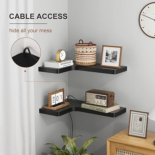 Miniatura 4 de fuqing Estantes flotantes, juego de 3 estantes de pared, estantes para almacenamiento en pared, estantes de madera maciza para almacenamiento,