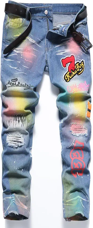 Calça jeans masculina rasgada Street Bike para homens, reta, fina, moderna