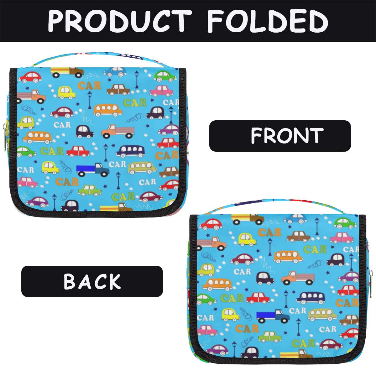Podróżna kosmetyczka samochodowa kreskówka autobusy myjnia samochodowa torba unisex wiszące przybory toaletowe organizer na kosmetyki, wielobarwny, Jeden rozmiar