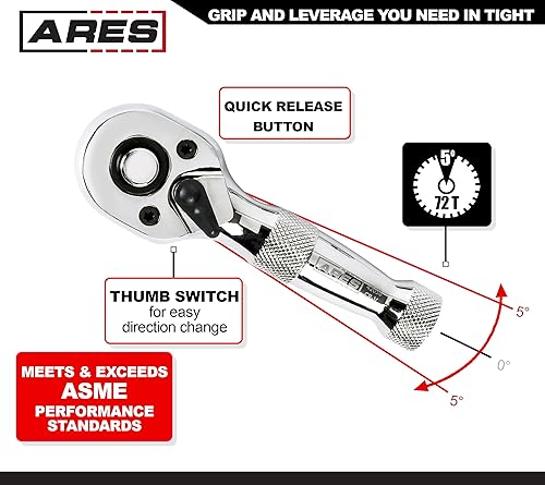 Vista 32 de ARES 42111 – Trinquete hexagonal de cabeza giratoria de 90 dientes rojo de 1/4 pulgadas – Giratorio de 250 grados con inserto magnético