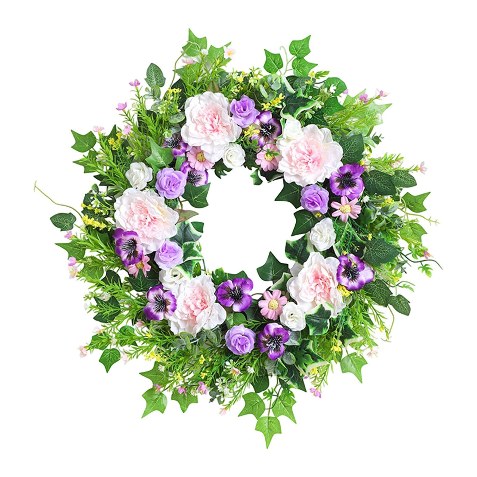 Ghirlanda Primaverile-Estiva da Appendere alla Porta D'ingresso, Fogliame Verde, 45 Cm