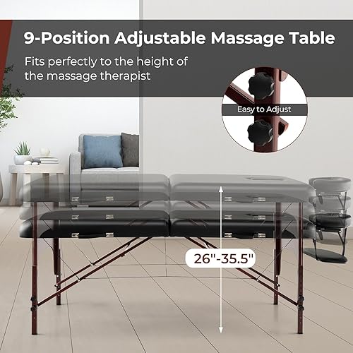 Miniatura 3 de Giantex Mesa de masaje portátil de 84 pulgadas, cama plegable de pestañas con espuma de alta calidad y patas de madera de haya, cama profesional de