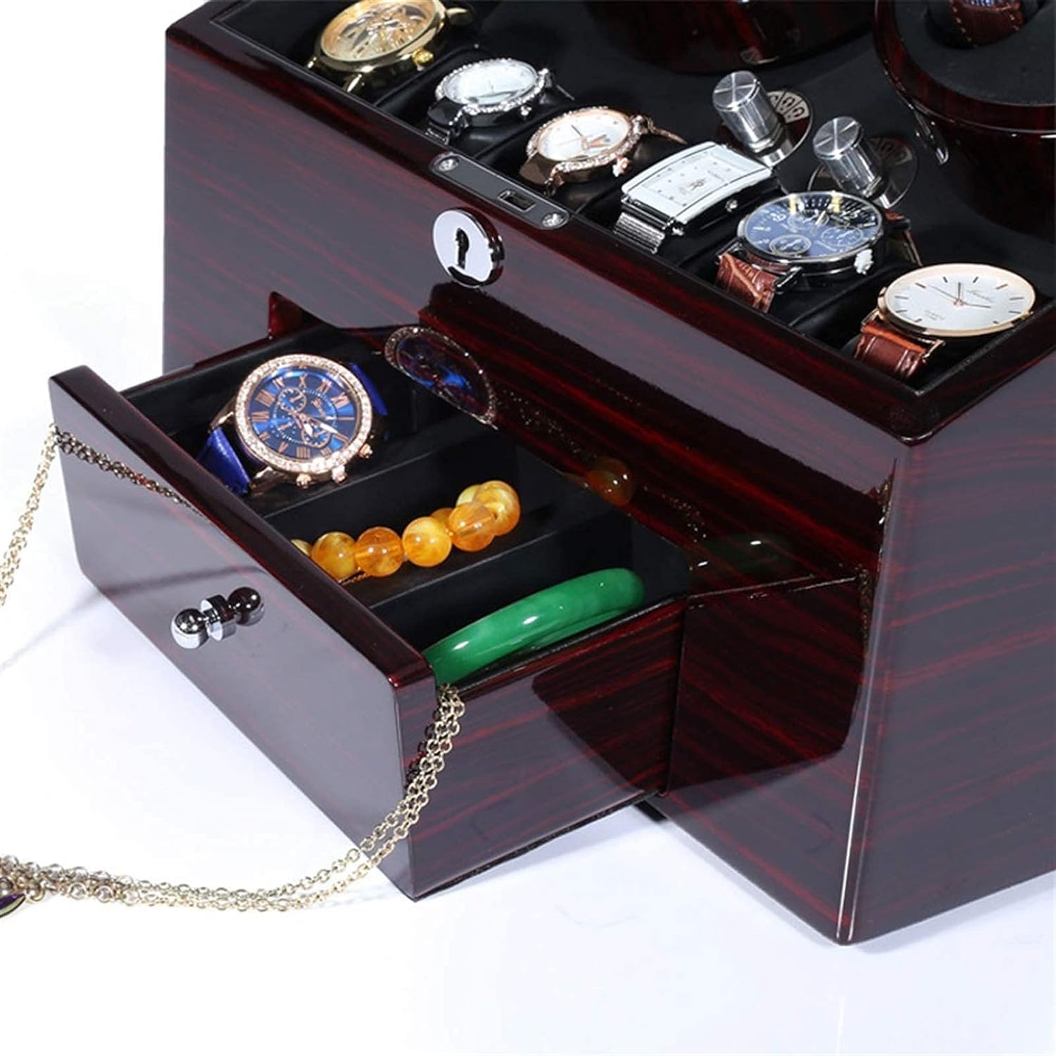 FENOKD Watches and Jewelry Automatic Watch Winder Box, Luxury Wooden for 4 + 9 Wrist Watches Storage Case
