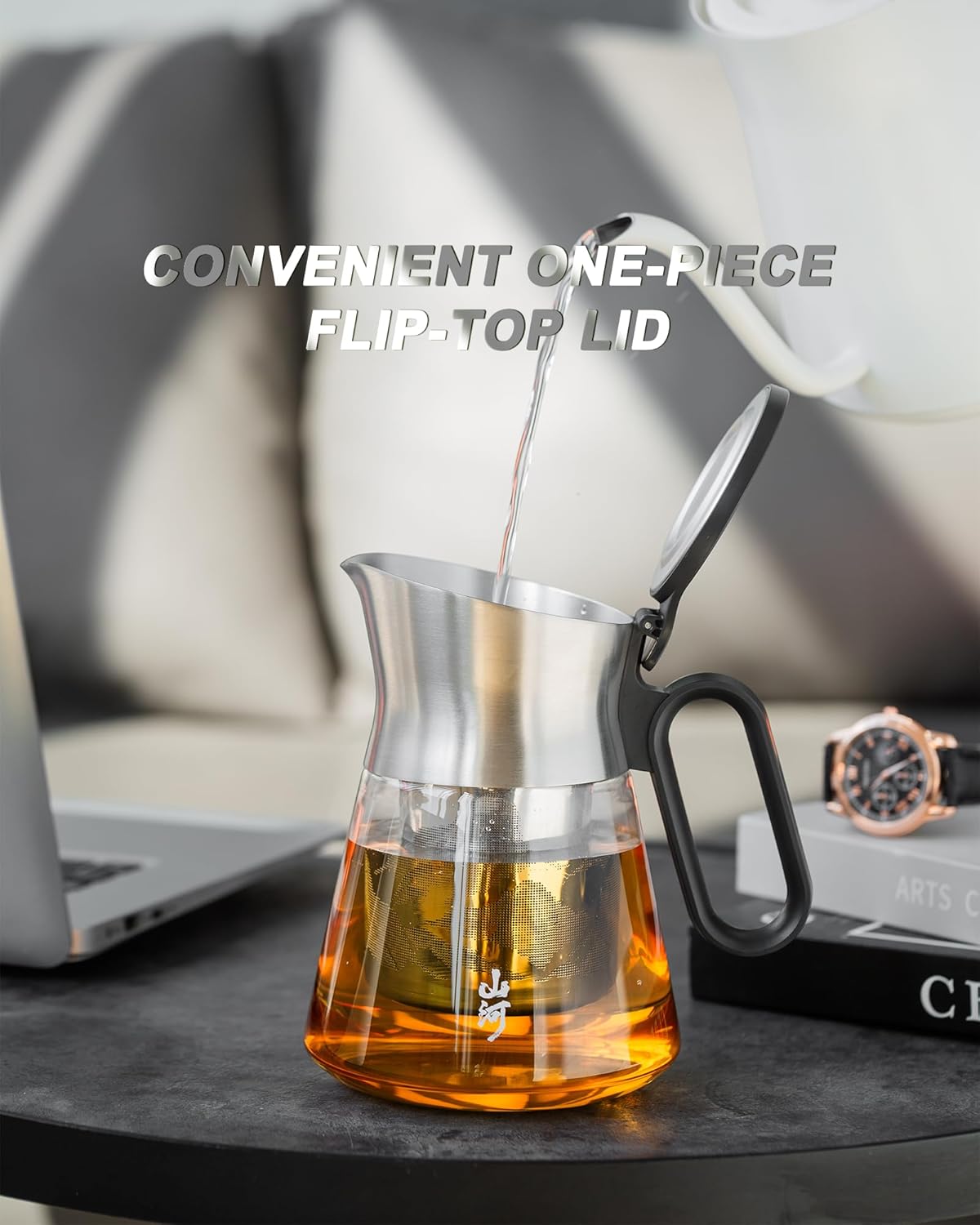 ZENS 17 oz Small Glass Teapot with Infuser, Design Loose Leaf Teapot with Stainless Steel Spout for Hot Tea Steeper, Oval Handle Clear Tea Pot Infusers Loose Tea Maker for Lovers Gifts - Image 3