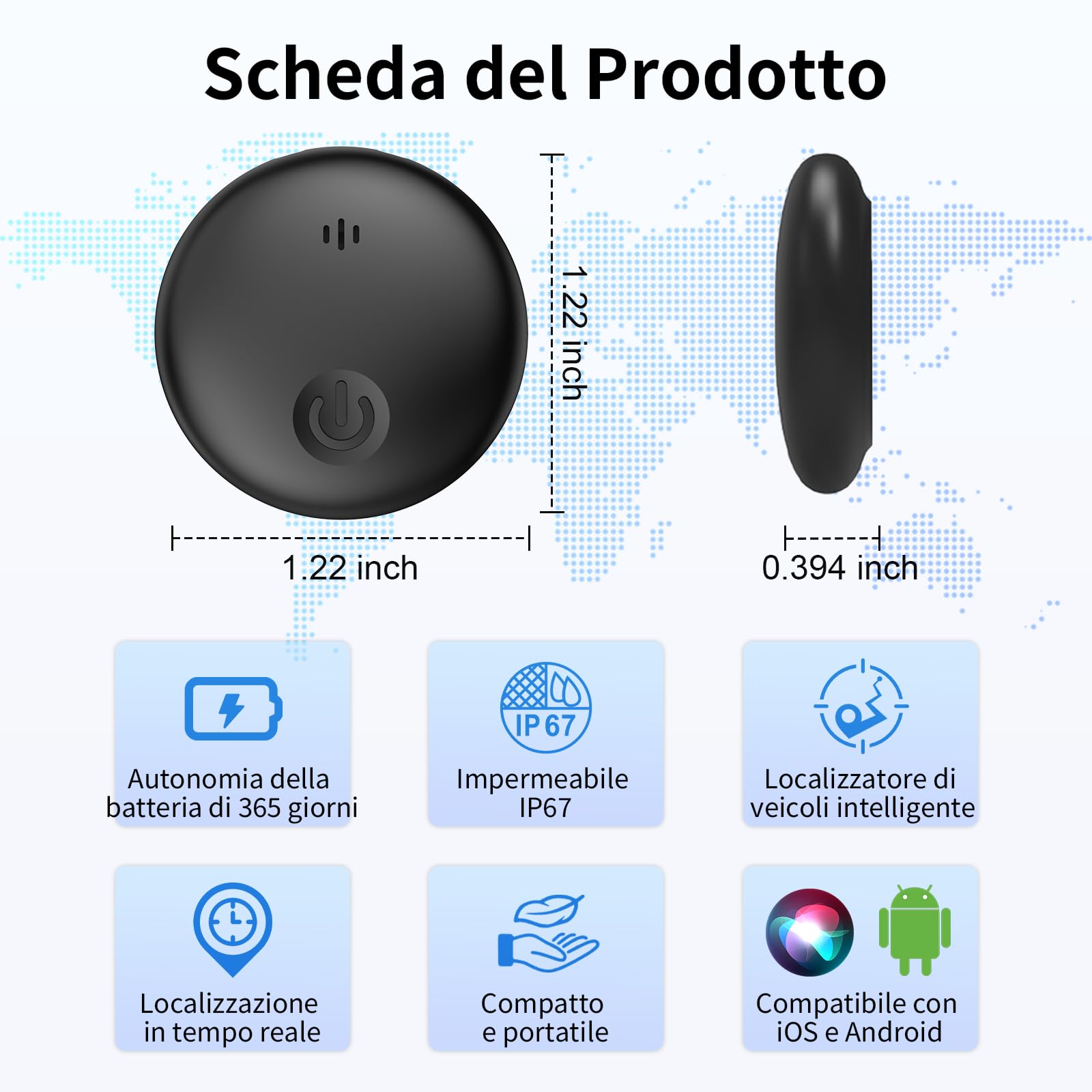GPS Tracker per Auto, Compatibile Con Android e iOS, Localizzatore GPS Auto Per Nascosto, Magnetico Tracker, Tracker GPS Android senza Abbonamento Per Veicoli, Bagagli e Moto, IP68 impermeabile