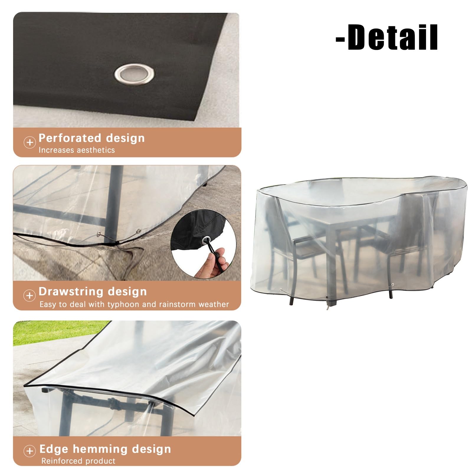 Générique Ovalehousse Salon De Jardin Exterieur Transparente en PE, Housse Table De Jardin avec Cordons Coupe Vent, Housses pour Mobilier De Jardin RéSistant à La Pluie Au Soleil (230x160cm)