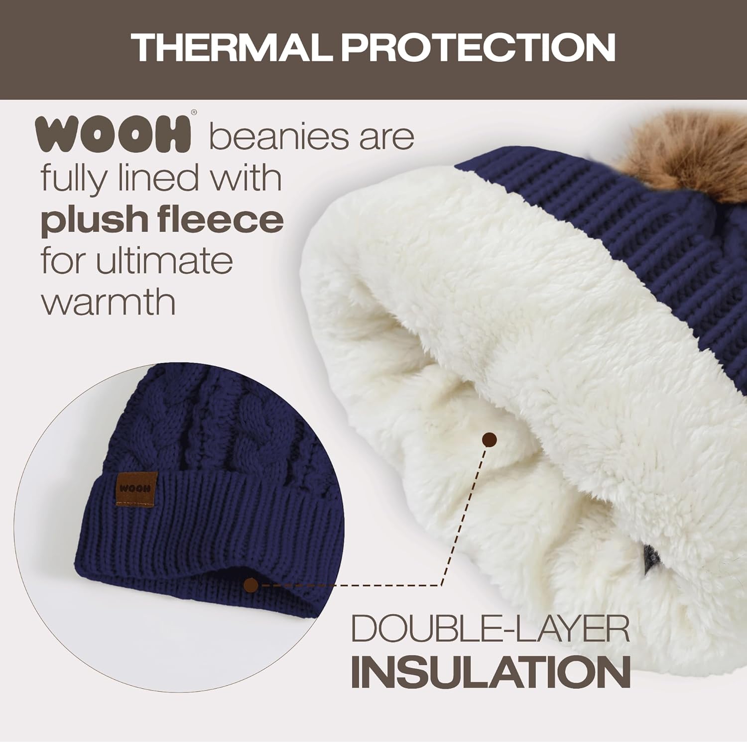 WOOH Womens Beanies for Winter,Knit Hat with Faux Fur Pom Pom Beanie for Women,Warm Fleece Lined,Less Static - Image 4