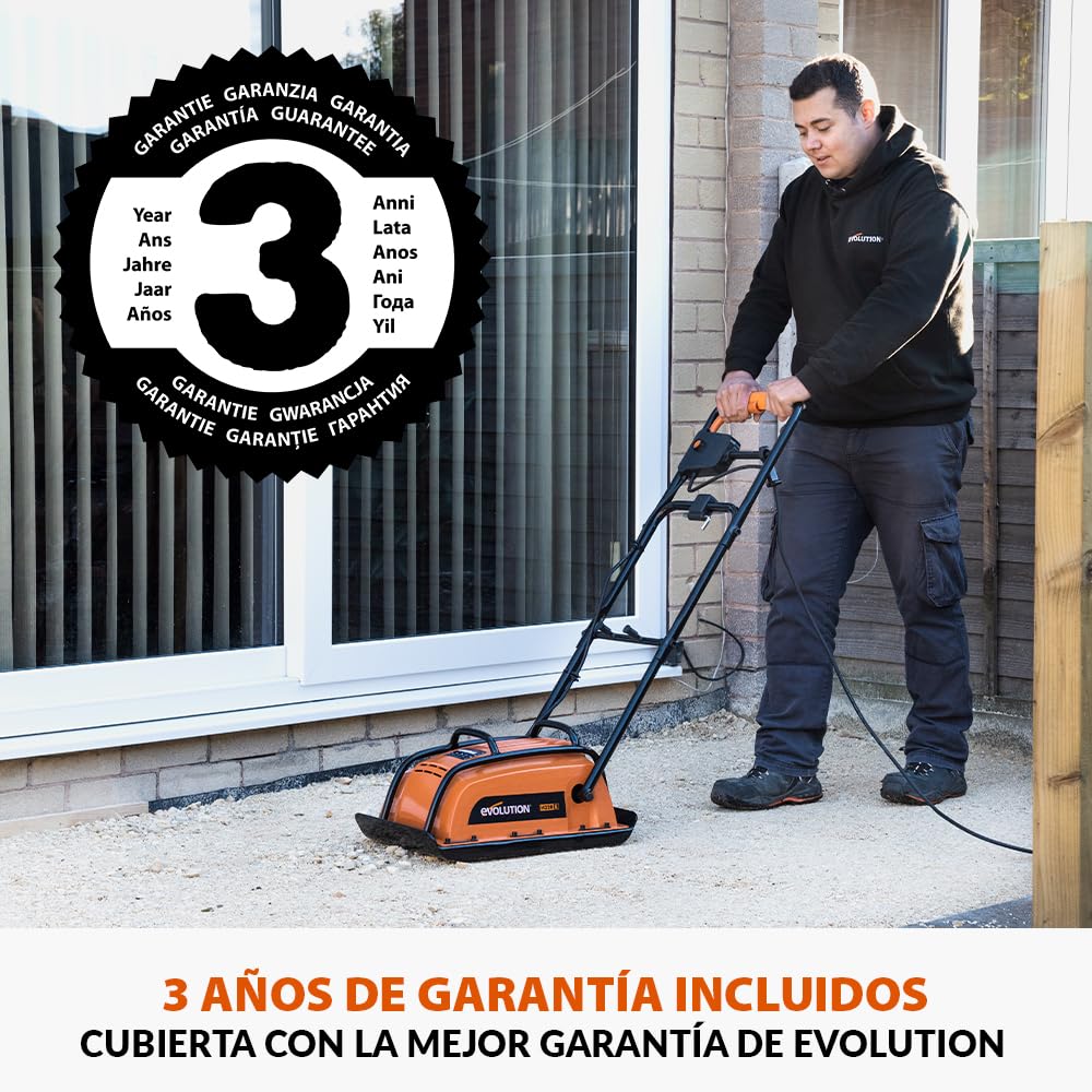 Evolution Power Tools H320-E Hulk Electro Compactador de Placas, Eléctrico - Ideal para Nivelar Pavimento, Preparación de Terreno de Césped Artificial, Patio, Albañilería - 2 Años de Garantía, 230V