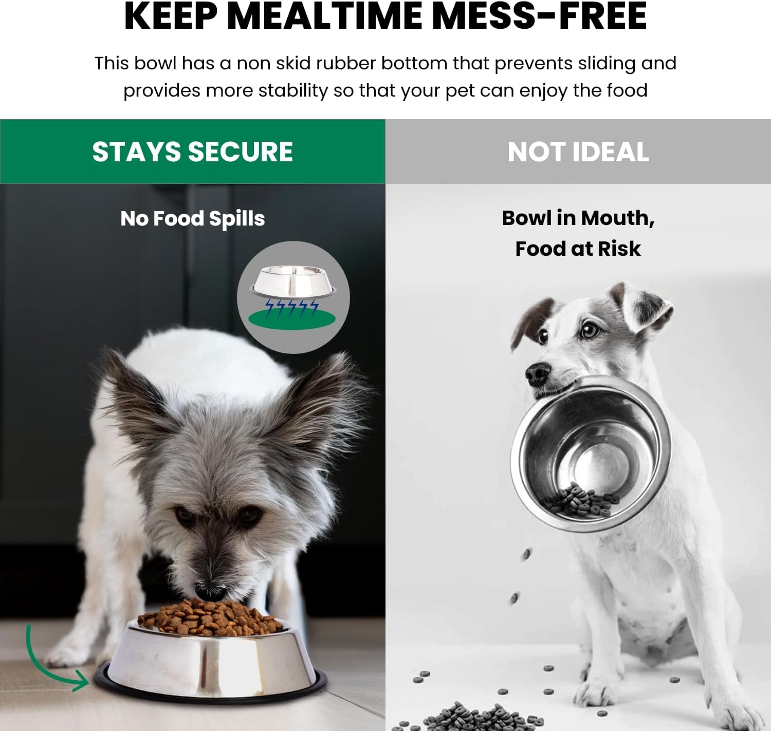 ICONIC PET 16 oz/2 Cup (2 Pack) Stainless Steel Non-Skid Pet Food/Water Bowls with Rubber Rings: Rust-Free, Dishwasher Safe, Noise-Free and Stable Dishes for Cats,Dogs,Kittens, and Puppies