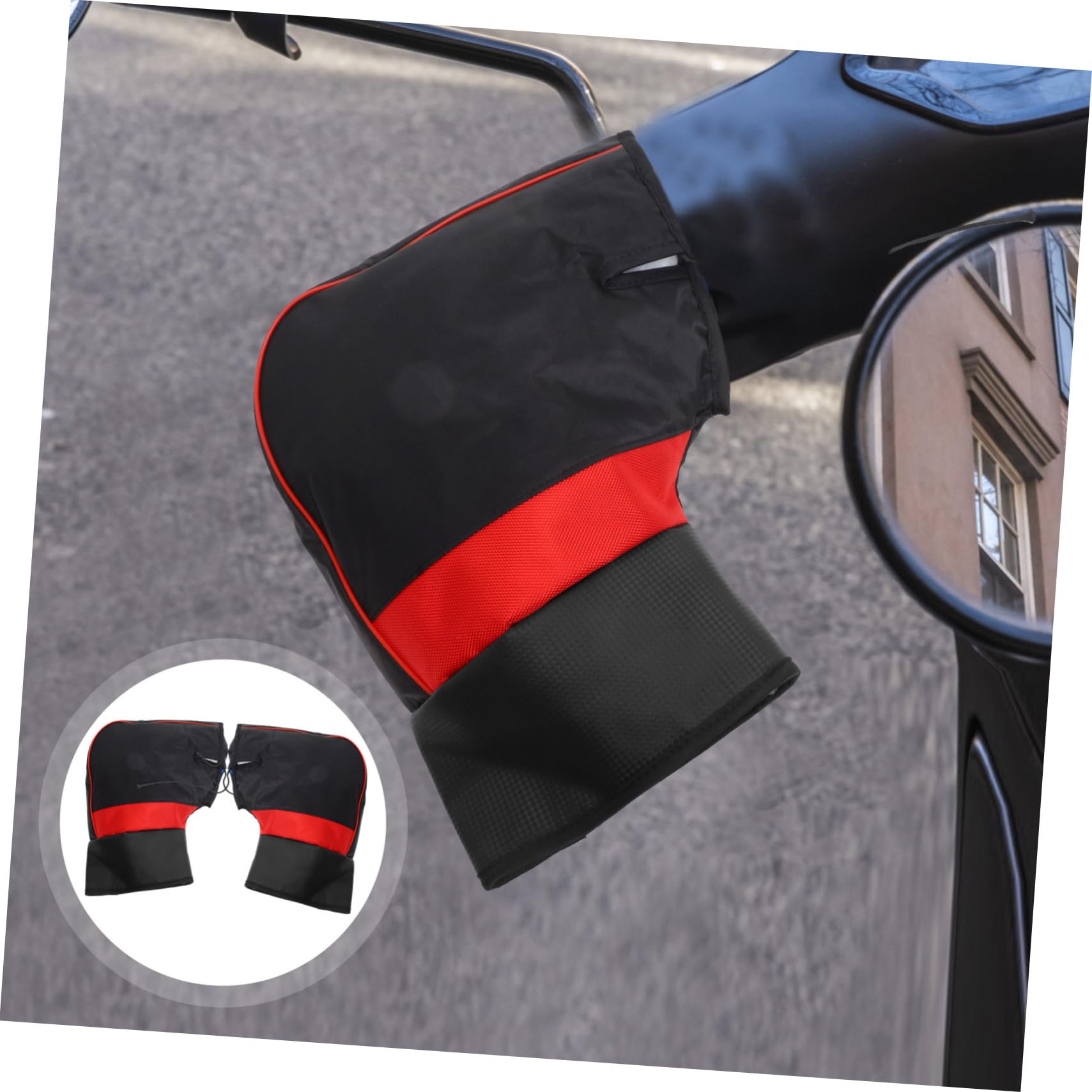Guanti Manubrio Moto Invernali 1 Paio in Pelle Pu Nero | Peluche Interno, Coulisse, Facile da Rimuovere, Rainproof, per Scooter e Motorbike Colore Casuale