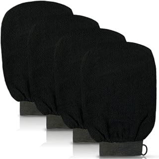 ZYNERY Exfoliating Glove, 4pcs Black Exfoliating Mitt, Double-sided Exfoliating Body Scrub, Comfortable Silk Exfoliating Glove for Women Men Kids Shower/Bath/Spa/Massage