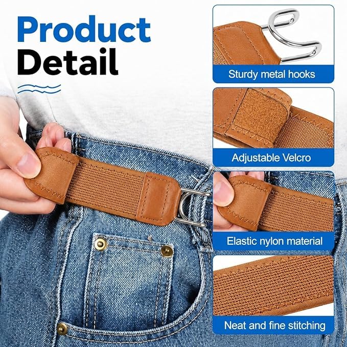 Image of Buckleless Belt Hook Tactical Metal Hook Elastic Belt Unisex Buckle-Less Invisible Waist Belts for Work & Edc, Buckle Less Belt