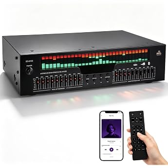 31 Band Equaliser Hifi Stereo Digital Equaliser with LED Spectrum Display Professional Graphics EQ with 31 Dynamic Channels Dual 10x Independent Sound Control for Studio DJ Home Cinema