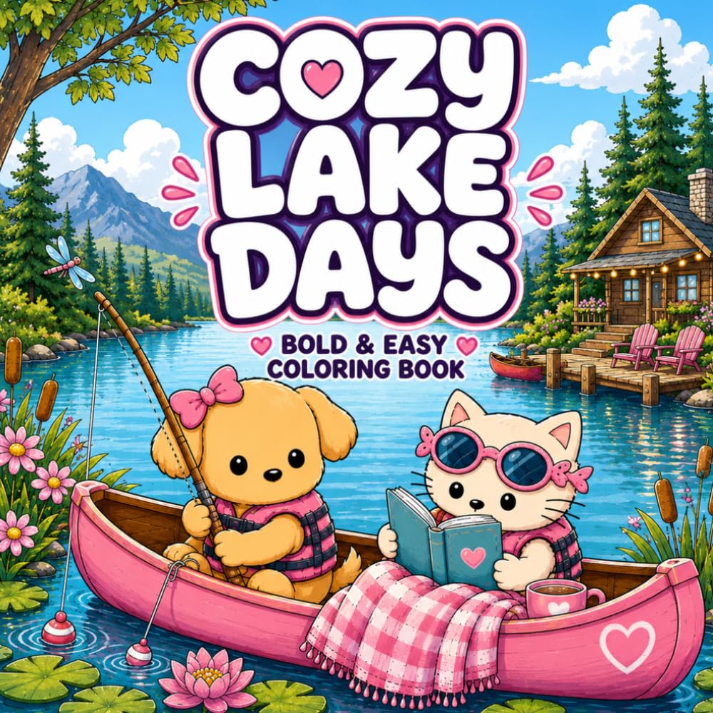 Cozy Lake Days: A Cute & Cozy Coloring Book with Cabins, Canoes, Campfires, Fishing, Forest Friends and Peaceful Lakeside Adventures