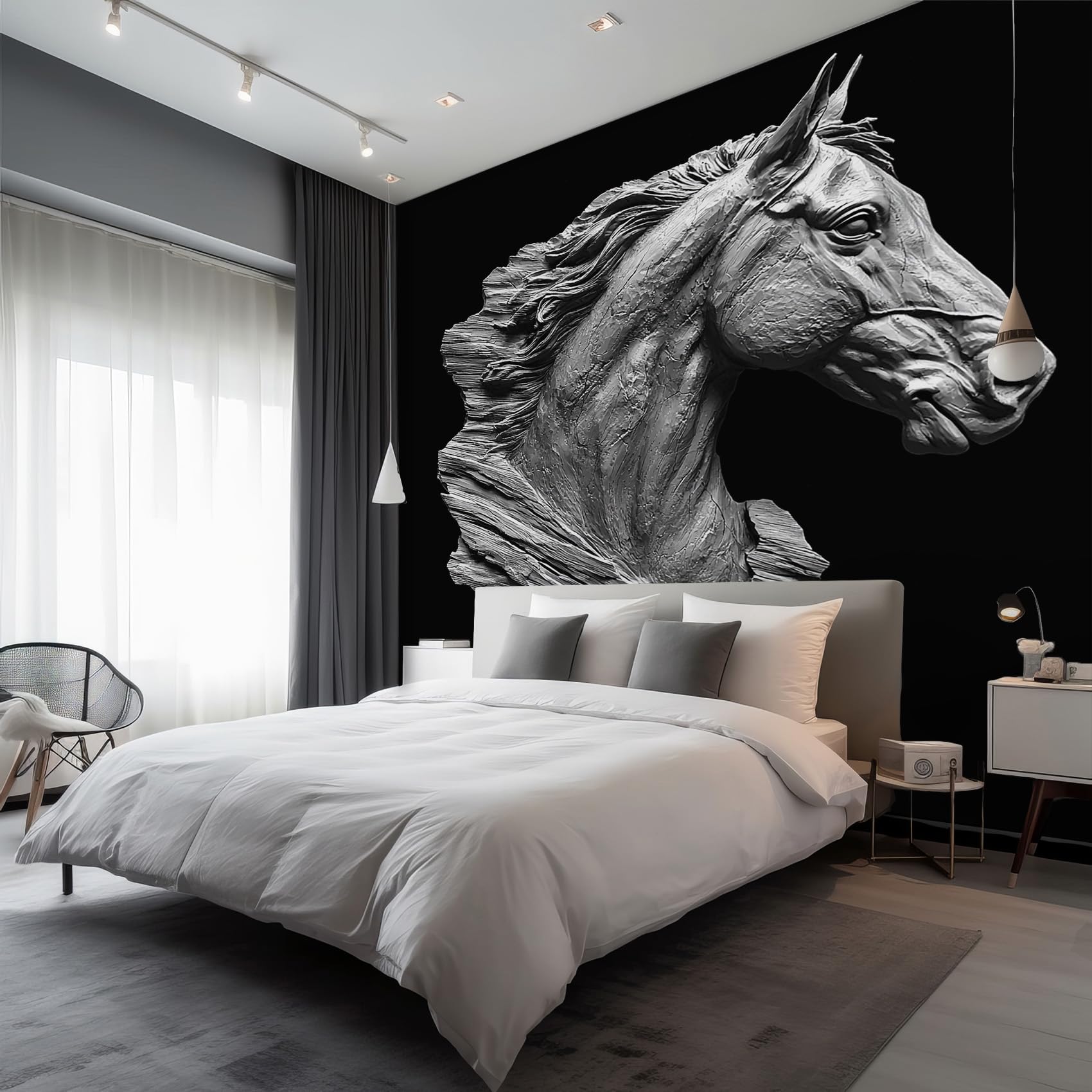 Relief Horse Wallpaper, Animal Minimalist Wallpaper for Living Room, Bedroom, Non-Woven Decor Wall Paper, Photo Dining Room, Hallway, Lounge, Mural Large 3D Home Decor 400 x 280 cm BVHYU23