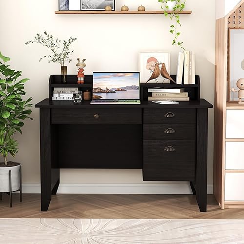 Miniatura 7 de WATERJOY Escritorio para computadora de 48 pulgadas con 4 cajones de almacenamiento y mesa ejecutiva de madera para mesa de computadora portátil