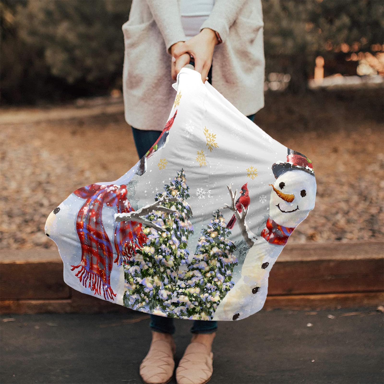 Nursing Cover for Breastfeeding Scarf, Winter Snowman Snowflake Xmas Tree Gray Christmas Baby Car Covers Super Soft Multi Use for Canopy Shopping Cart Cover Blanket Stroller Cover