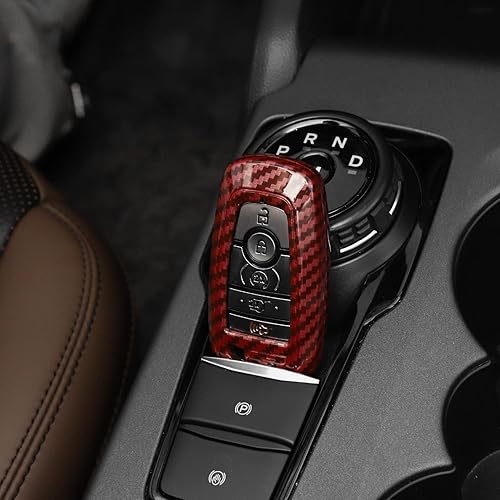 Miniatura 6 de RAZPOY Funda para llavero, protector compatible con Ford F-150 Explorer 2018-2023 y Ford Bronco & Bronco Sport 2021-2023, fibra de carbono roja