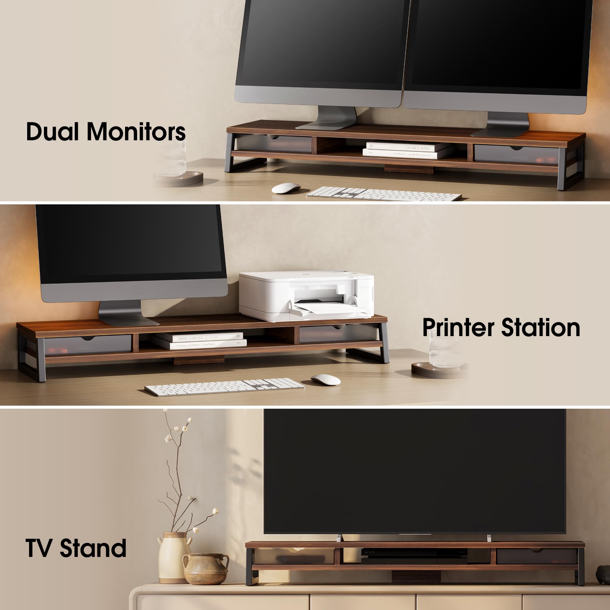 Fenge Support de Dual Moniteurs , Réhausseur d'Écran d'Ordinateur avec 2 Tiers en Acrylique, Pour PC/Ordinateur/ 2 Moniteurs/Fax/Imprimante/TV, 108x25,5x13,8cm, Charge de 45KG (G04F3104D-U)