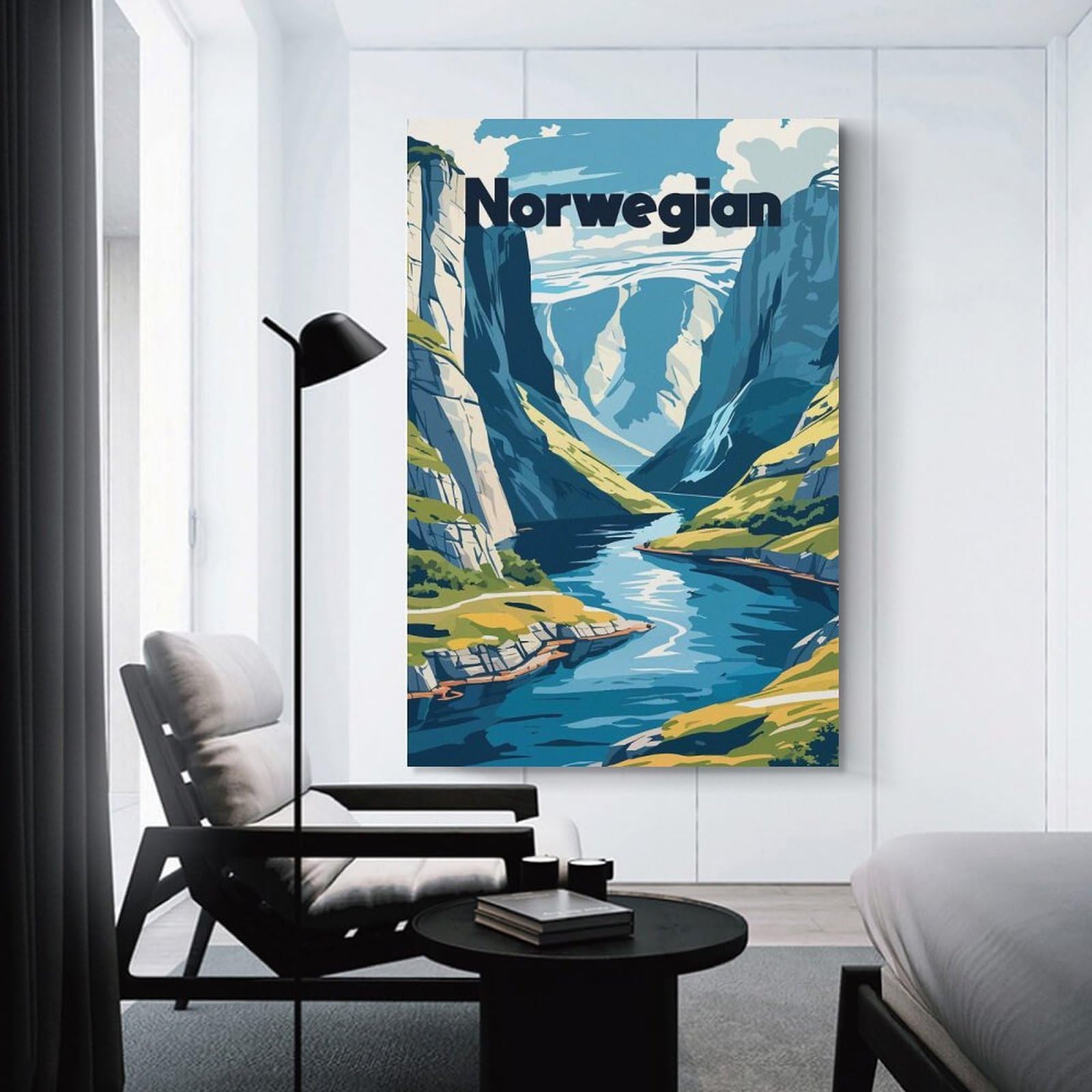 Junmoney Norwegian Landscape Illustration Wall Picture Print 12x18inch(30x45cm), for Corridors, Hallways Or Apartment Entries, Decorative Canvas Styling for Entry Areas