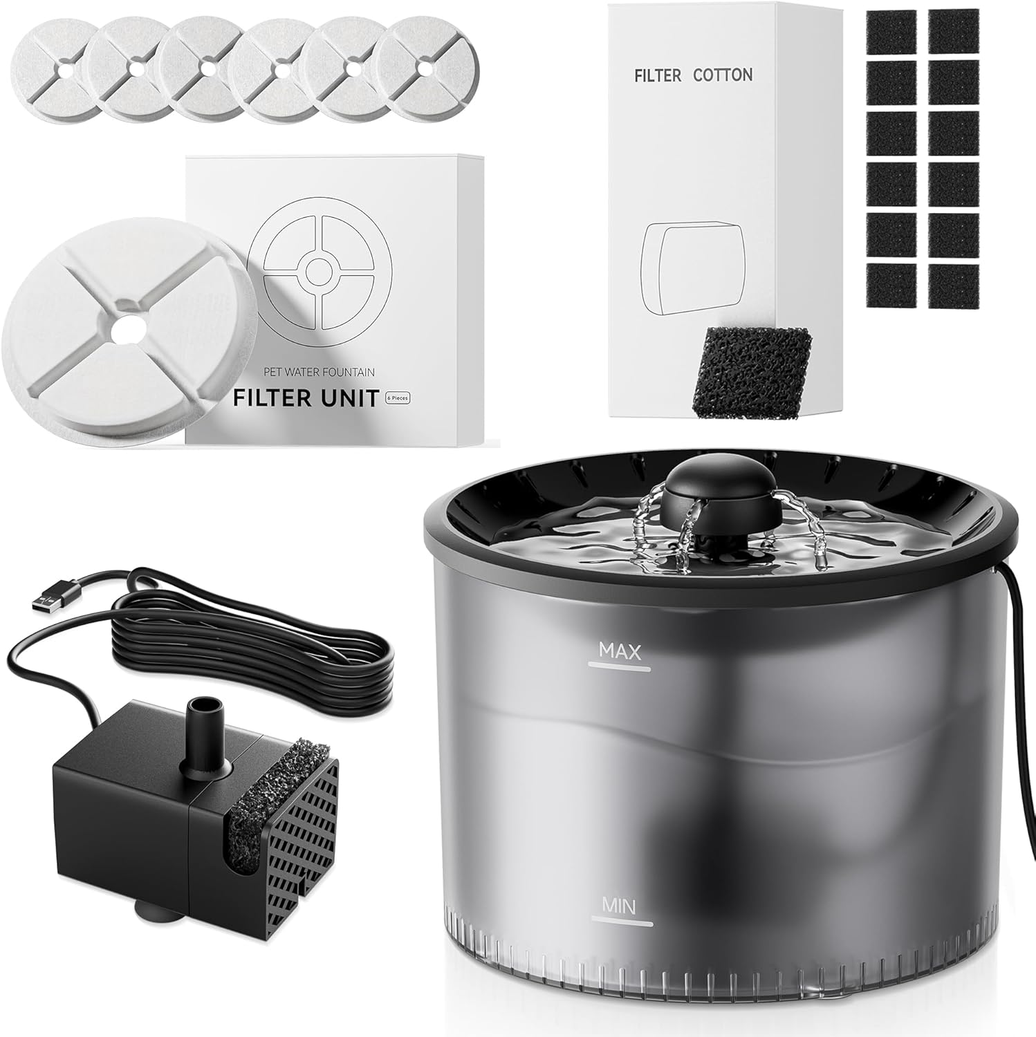 Cat Water Fountain, Replace The Filter Cartridge, Filter Cotton, And Water Pump