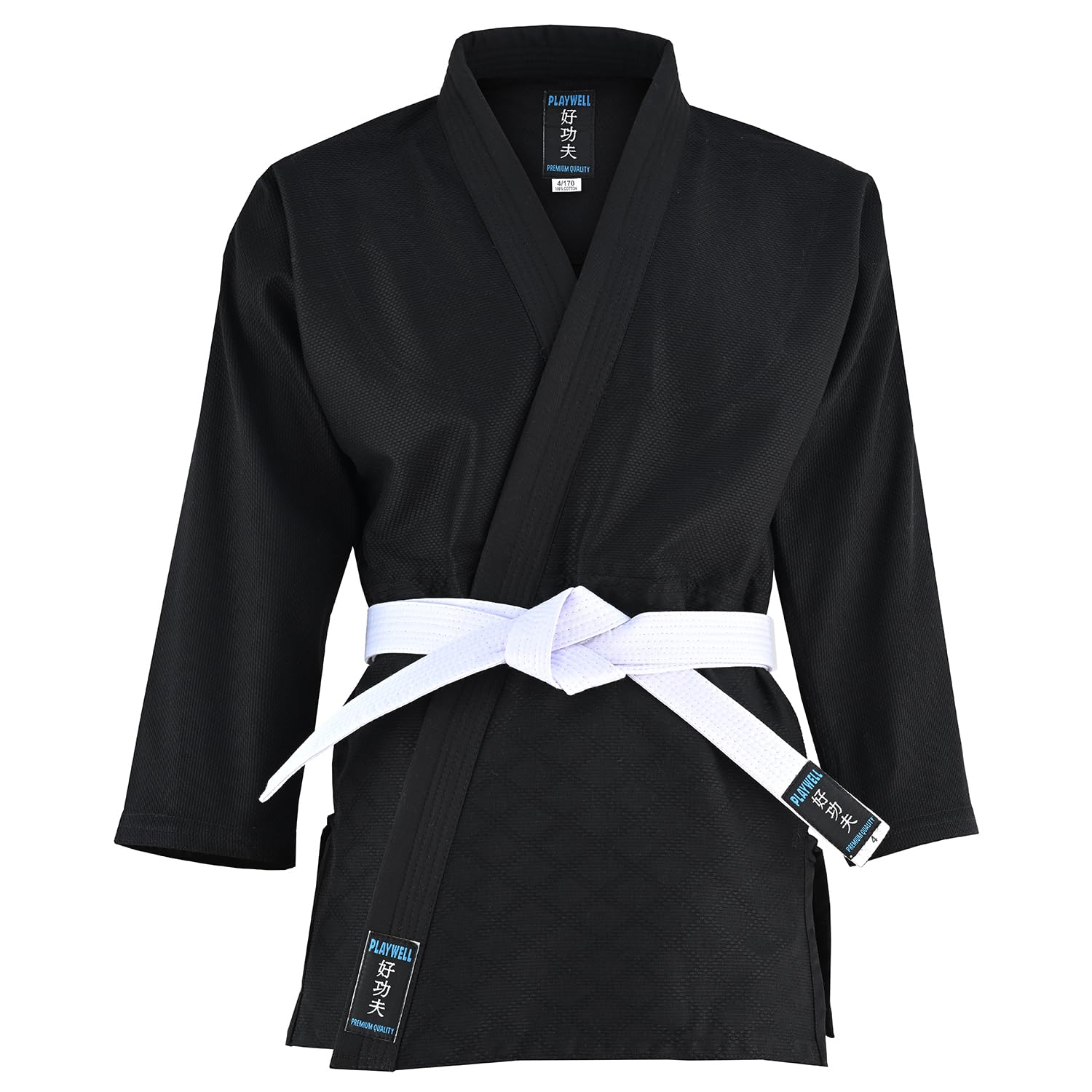 Playwell Kampfsport-Judo-Uniform, schwarz, 100% Baumwolle, Unisex-Erwachsenenanzug, 450 g/m²