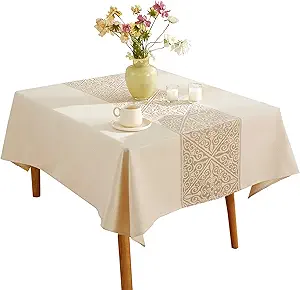 Nordic Beige Square Tablecloth, Premium Drape, Water & Stain Resistant, Elegant Rectangle Table Cover for Dining, Kitchen, Party, Home Decor