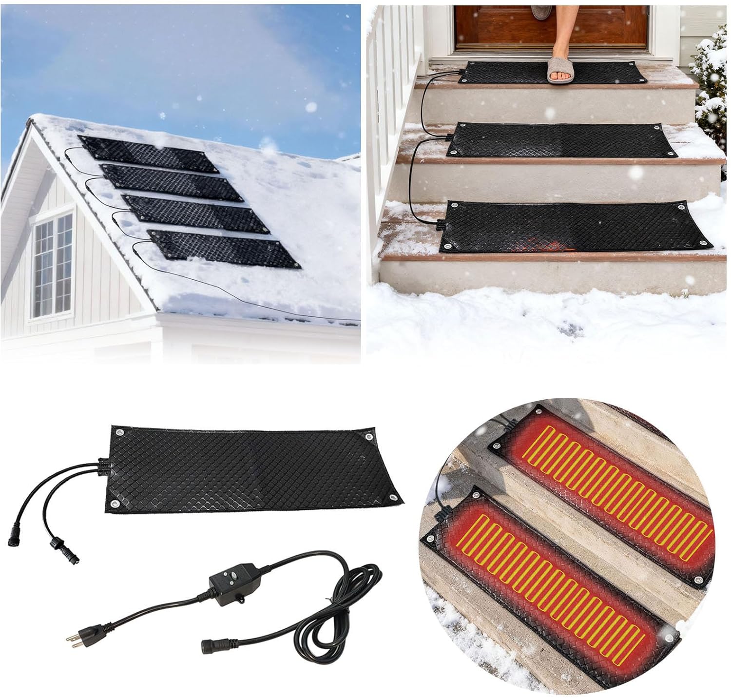 Snow Melting Mat, Heated Snow Melting Mats with 10FT Cord, No-Slip Surface Melts 3 Inches of Snow Per Hour for Stairs, Walkways & Driveways, Outdoor Winter Safety (10 * 48in)