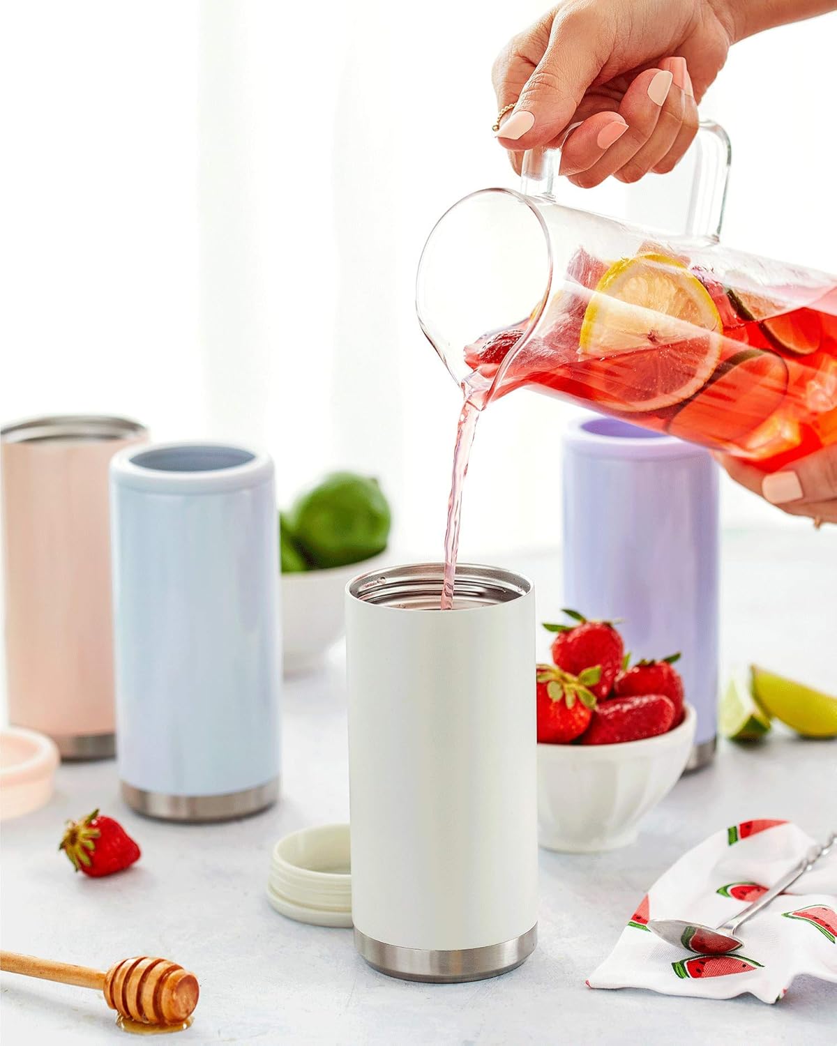 Maars Skinny Can Cooler for Slim Beer & Hard Seltzer | Stainless Steel 12oz Sleeve, Double Wall Vacuum Insulated Drink Holder - Glitter Iceberg: Home & Kitchen