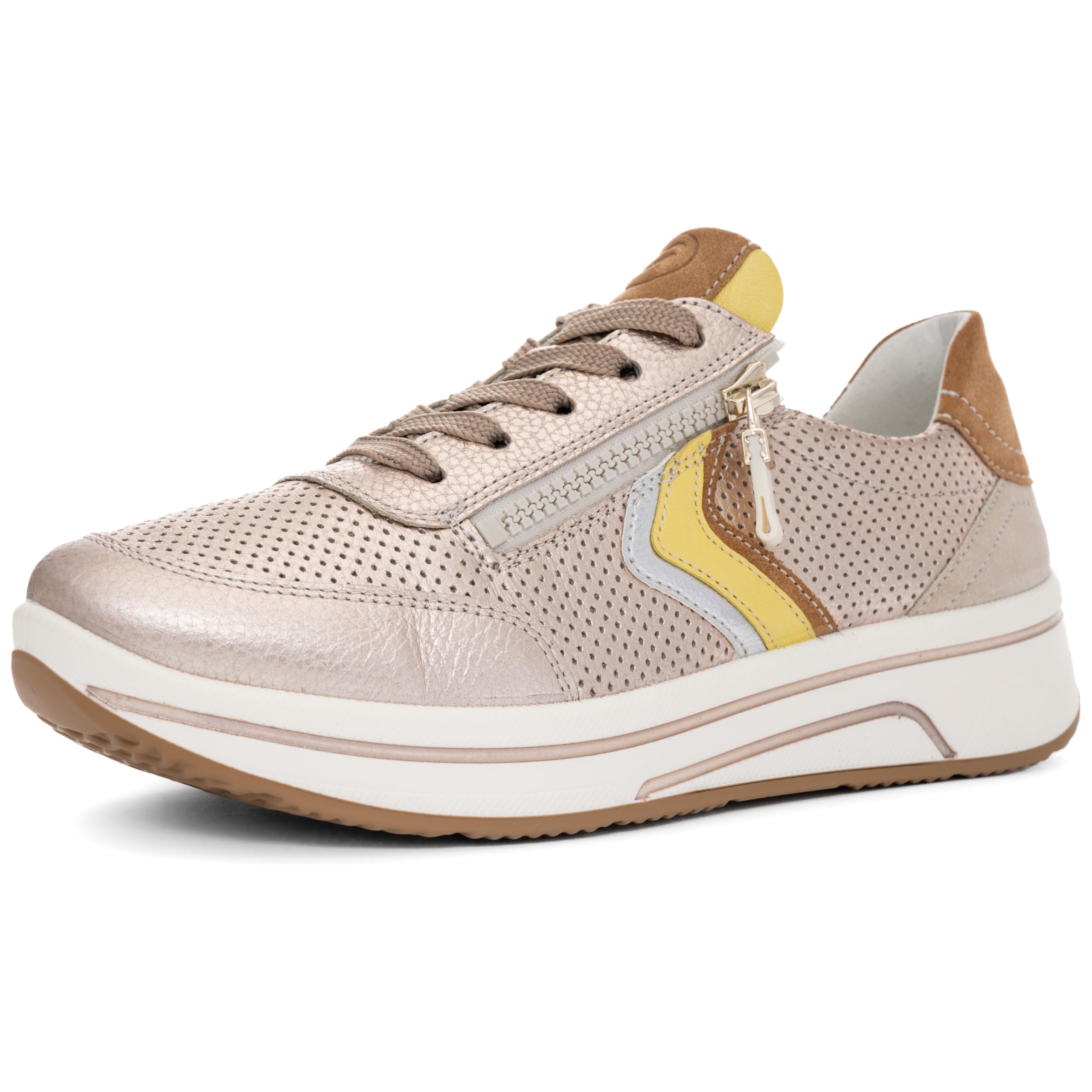 ARA Women's Sapporo Sneaker, Sand Limoncello White Biscuit Shell, 10 UK