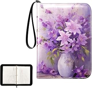 Purple Flower Waterproof Trading Card Binder,400-Pocket Trading Album Display Holder,Display Case with Card Sleeves Set for Soccer Card,Gaming Cards,and Other TCG 2011815