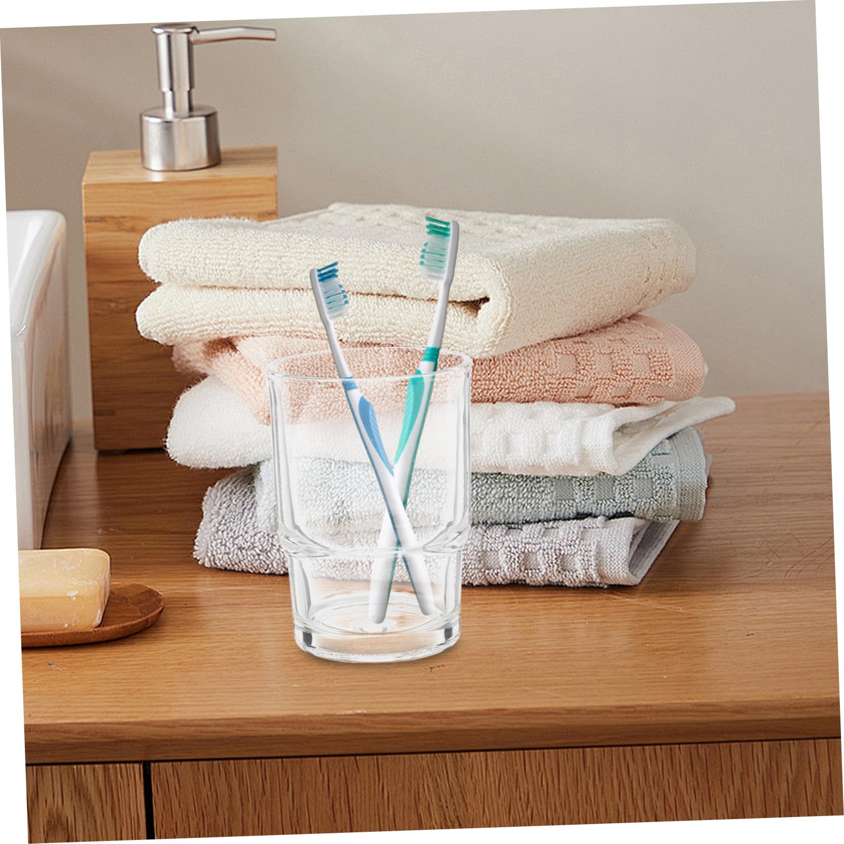ARTIBETTER Portaspazzolino da Denti in Vetro 2 Pezzi per Bagno, Bicchiere Trasparente Resistente e Versatile, Stile Semplice ed Elegante, Sul Lavandino