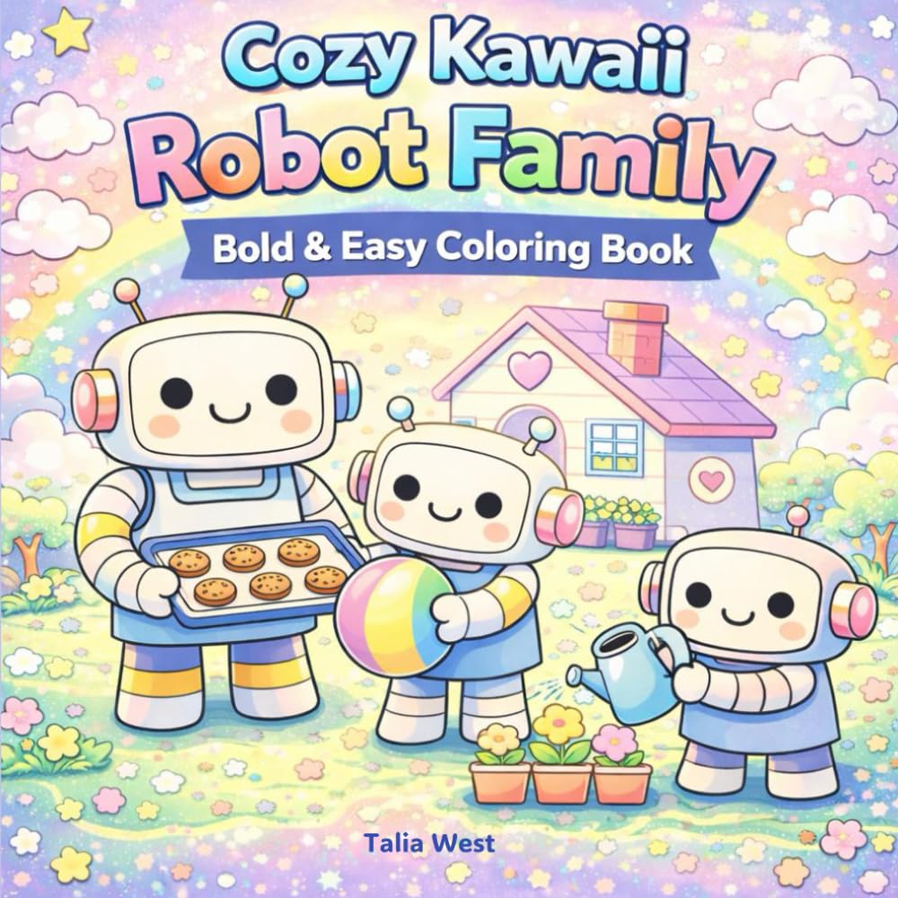 Cozy Kawaii Robot Family Coloring Book: Bold & Easy Coloring Book for Kids