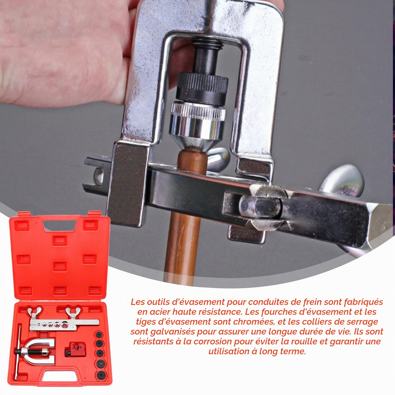 Leikurvo Kit de serrage pour conduites de frein avec outil d'expansion, outil d'expansion avec coupe-tube 3/16"|1/4"|5/16"|3/8"|1/2", outil de tuyau de frein double et simple pour atelier automobile