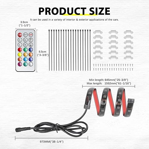 Miniatura 5 de 6 tiras de luces de neón subterráneas, luces LED de persecución multicolor, modos de música y sonido, kit de luz subterránea impermeable de 12 V
