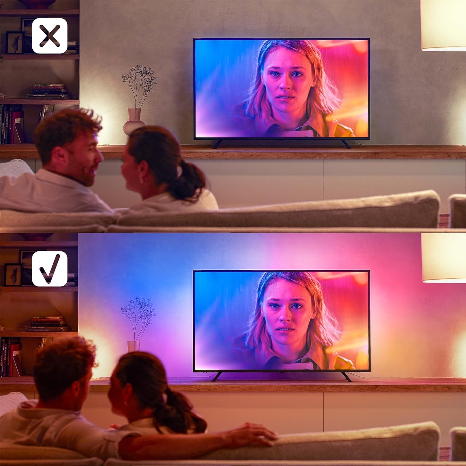 Philips Hue Lightstrip Play Gradient pour TV 55 pouces, Bande ambilight pour synchronisation de la lumière avec l'écran, Bande led compatible avec Alexa, Google Assistant et Apple Homekit