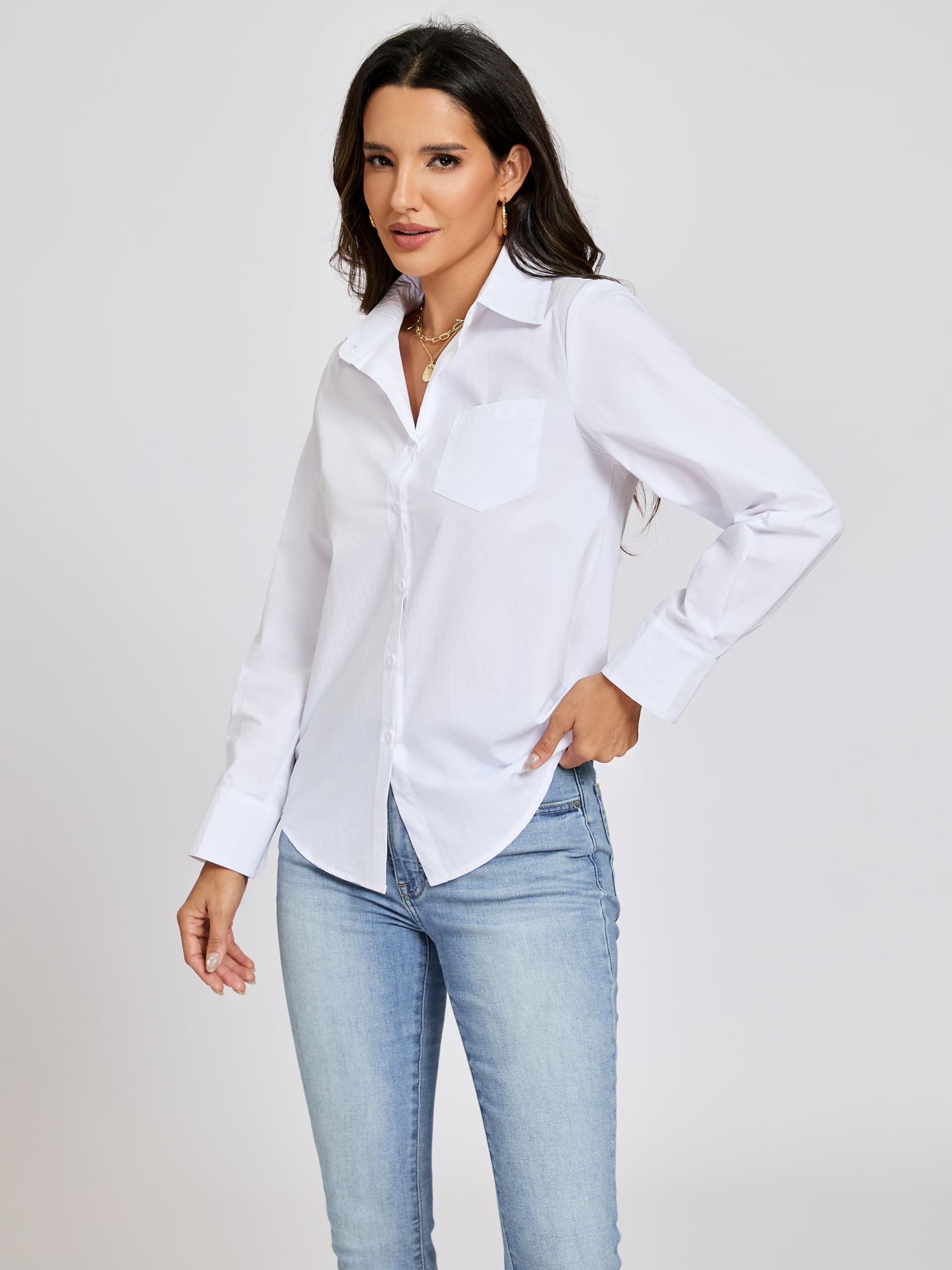 Chemisier Femme Chic et Élégant Coton 100% Chemisiers Manches Longue Boutons Haut Confortable Business Office Top