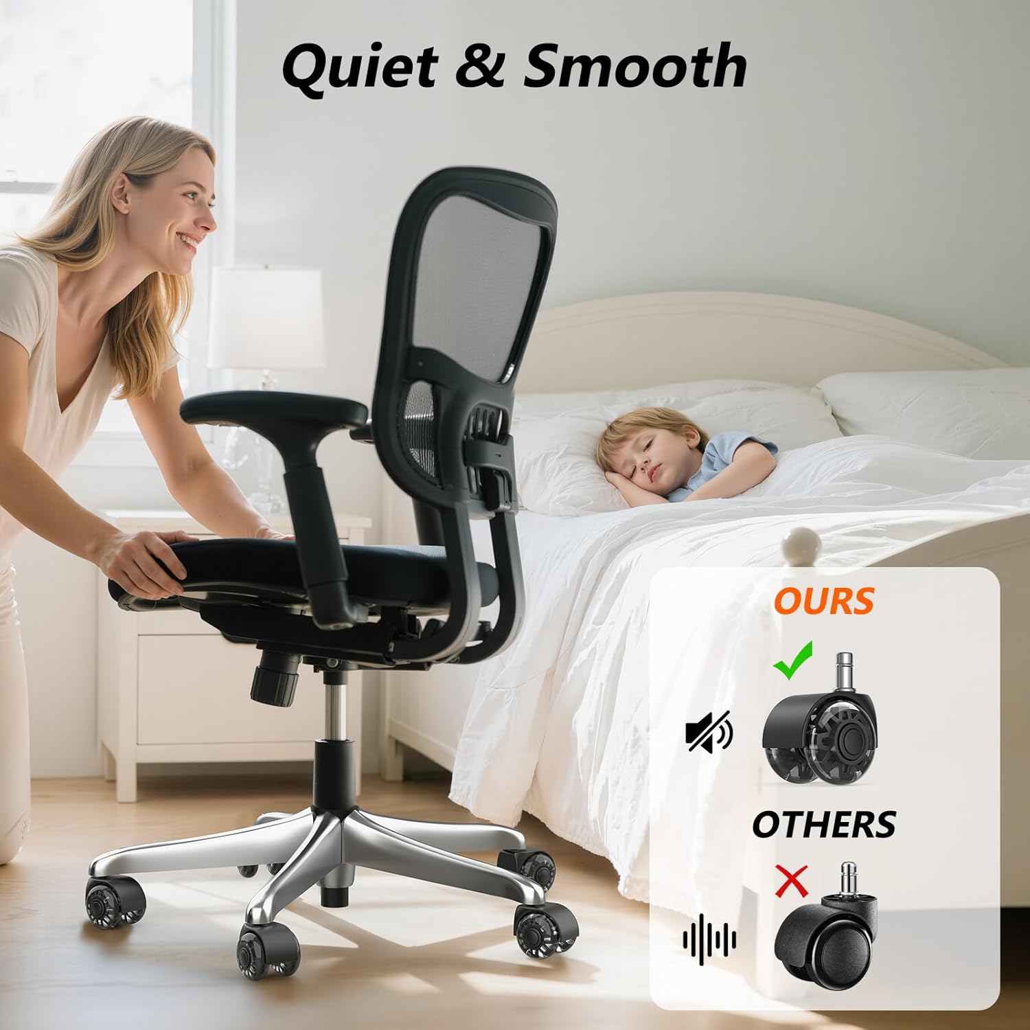 2" Replacement Wheels for Office Chair, Set of 10 Universal Size 11x22mm Roller Blade Wheels for Computer Gaming Chair, Carpet & Hardwood Floors, Quiet Heavy-Duty Smooth (Black)