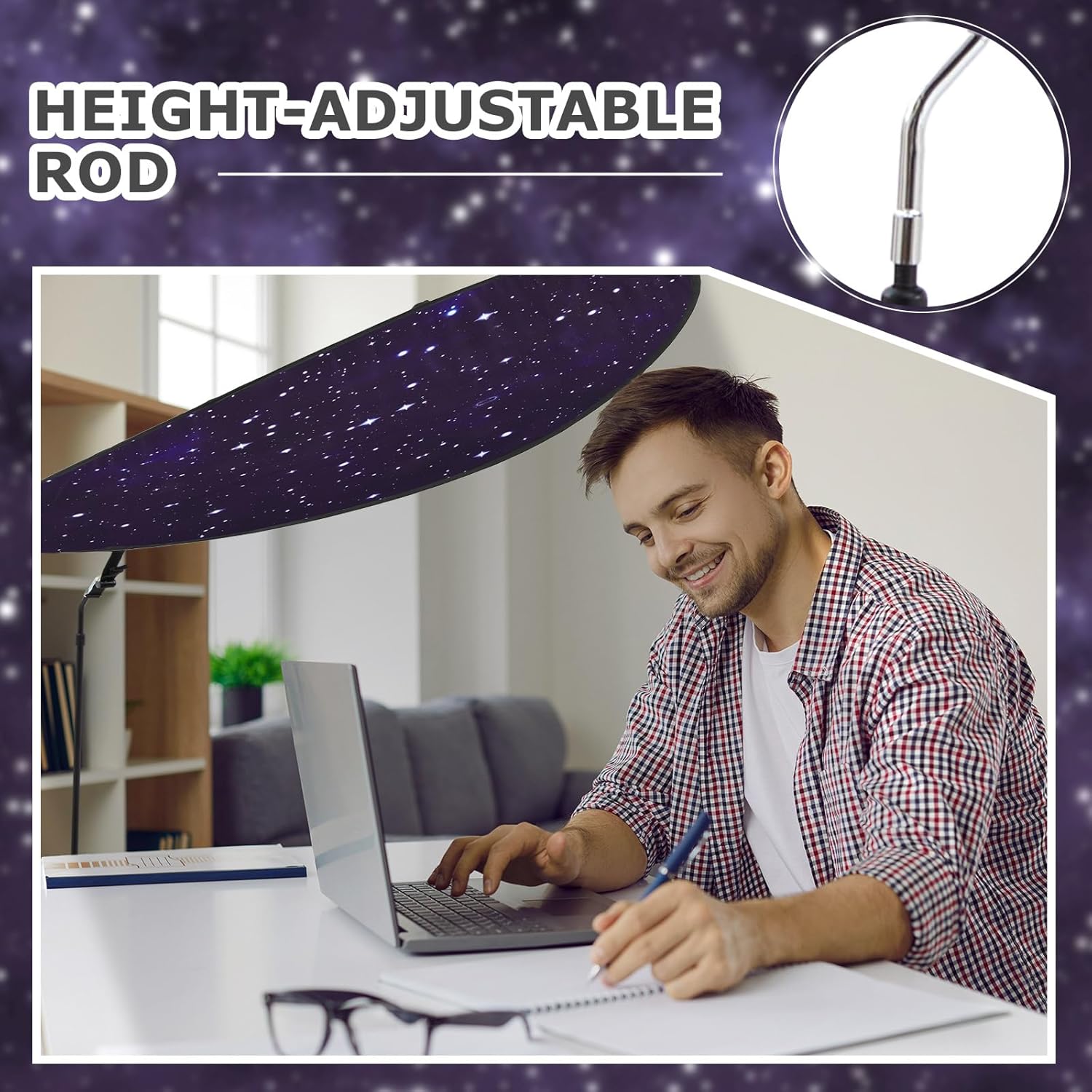 Juexica Large Adjustable Office Cubicle and Desk Shade,51'' Portable Cubicle Light Shade with Clamp Foldable Rotatable Canopy Blocks Light or Disturbance for Working Accessories(Starlit Sky)