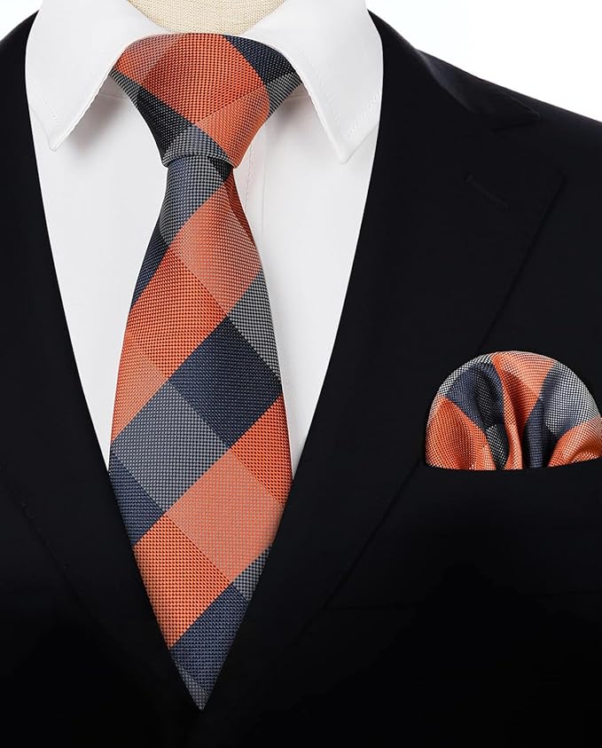 Corbata y Pañuelo de Bolsillo para Hombre, Diseño a Cuadros miniatura 3