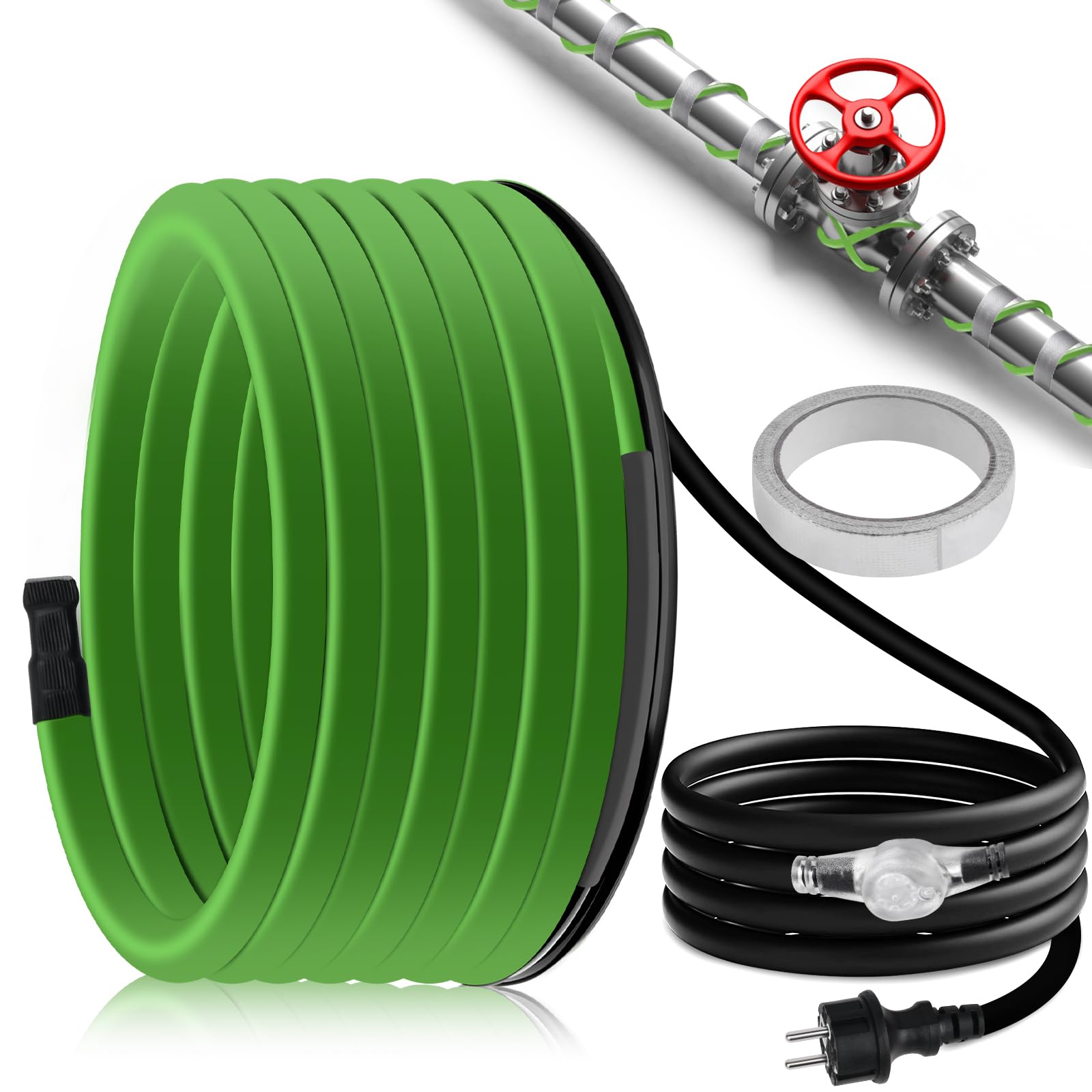 Câble chauffant de 12 m avec thermostat, 35 W/m, autorégulant, antigel, avec voyant lumineux, pour conduites d'eau chauffantes par transfert thermique, pour gouttières et abreuvoirs Willow, IP68