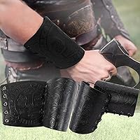 Vista 3 de Viking Leather Bracers - Medieval Guards Knight Arm LARP PU Leather Gauntlet Embossed Armor Wristband Armband Cuff