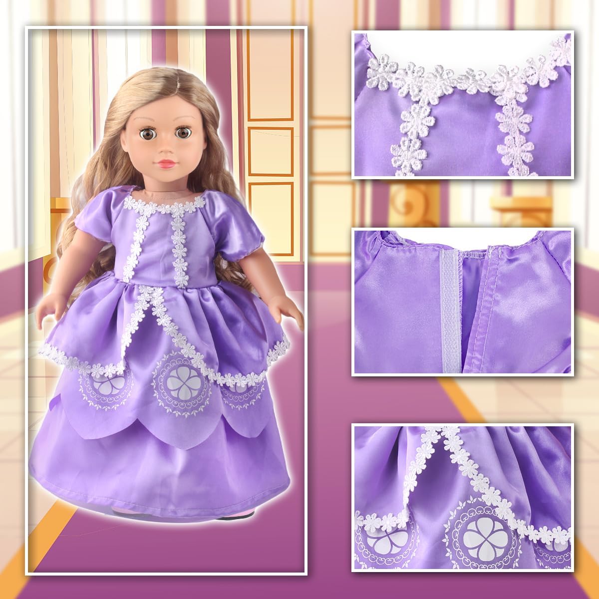 6 Sets Princess Dresses for 18 Inch Dolls, 18 Inch Doll Clothes Accessories Elegant Ball Gown Outfits with 1 Crow & 1 Bow Hairband | Fits Most 18” Fashion Dolls