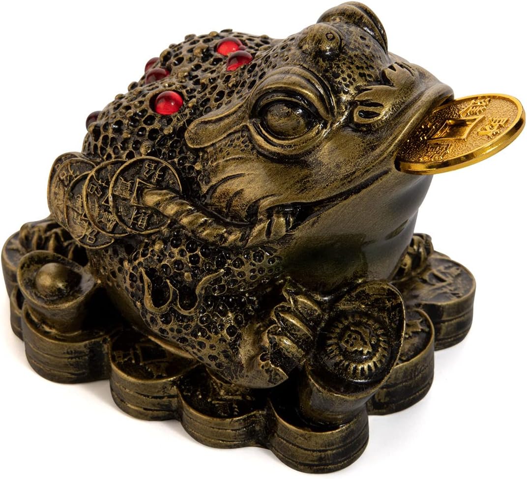 Feng Shui Frog,Golden Frog Feng Shui Ornaments, Lucky Fortune and Treasure, Symbol of Good Luck and Wealth Chinese Feng Shui Decoration（Bronze）