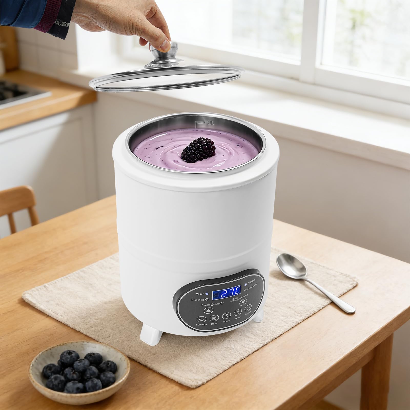 Urządzenie do przygotowywania jogurtu, 8 l, wielofunkcyjna, z wyświetlaczem czasu, jogurtem greckim, serem, natto, winem ryżowym, białym