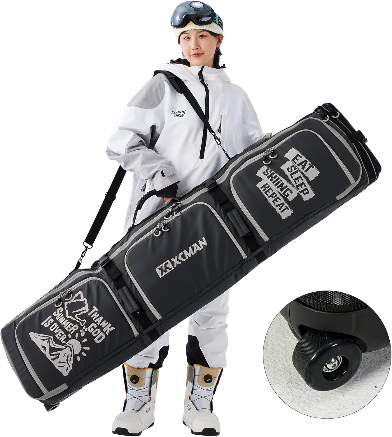 XCMAN Roller Padded Snowboard Bag With Wheels,Adjustable Length 63-75Inch for Air Travel Loarding Capacity 100L : Everything Else