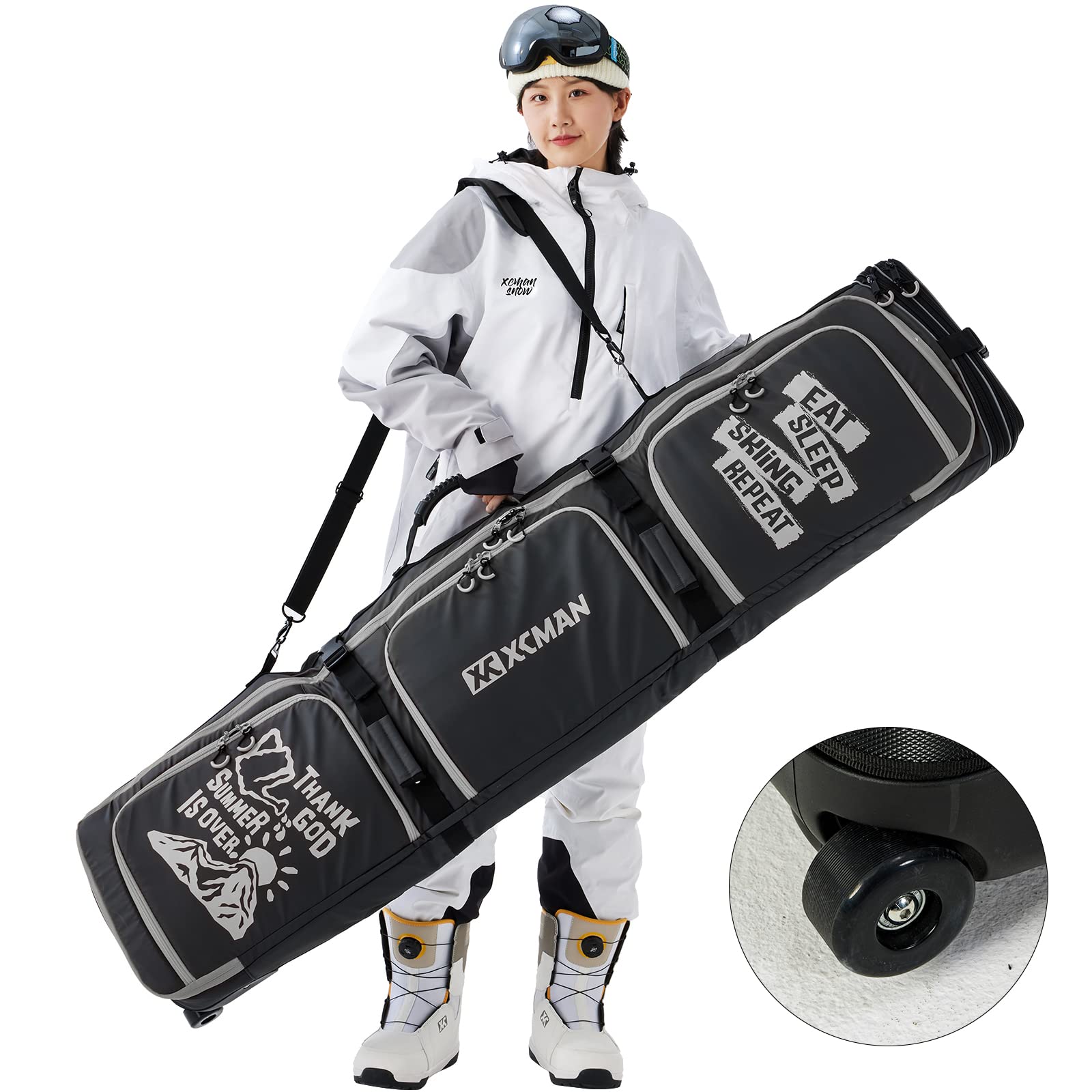XCMAN Roller Snowboard Bag With Wheels 6375Inch Adjustable Length