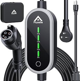 Fluxelle Level 1/2 EV Charger, Portable Electric Car Charger for J1772 EVs & Plug-in Hybrid Vehicles, 110V-240V 16Amp Adjustable Home/Outdoor Charging Stations, 21ft Cable, NEMA 6-20 & NEMA 5-15 Plug